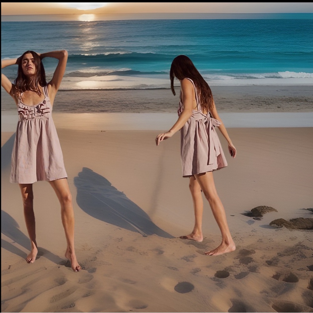 Free People Beach Valley Mini Dress/Swim Suit Cover Size L Color Rose